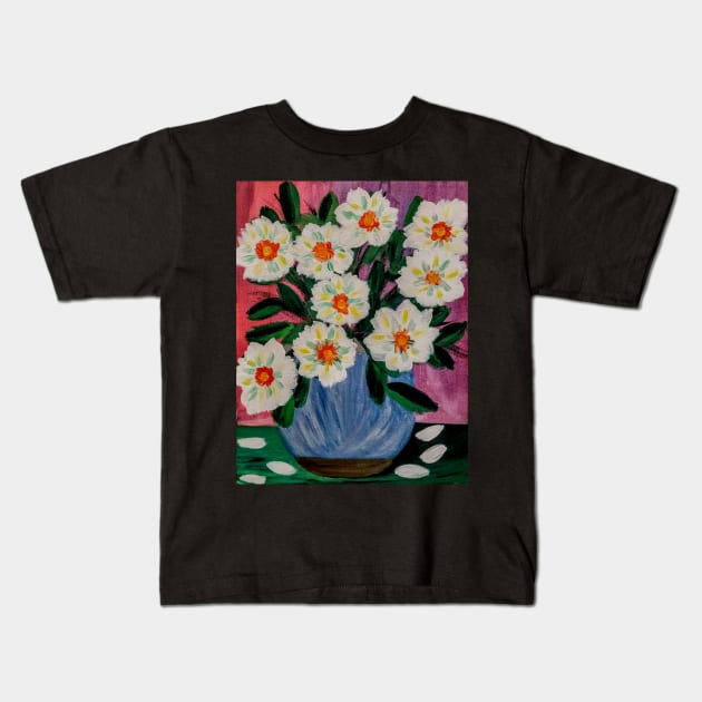 A lovely boutique of abstract flowers in a blue vase . Kids T-Shirt by kkartwork